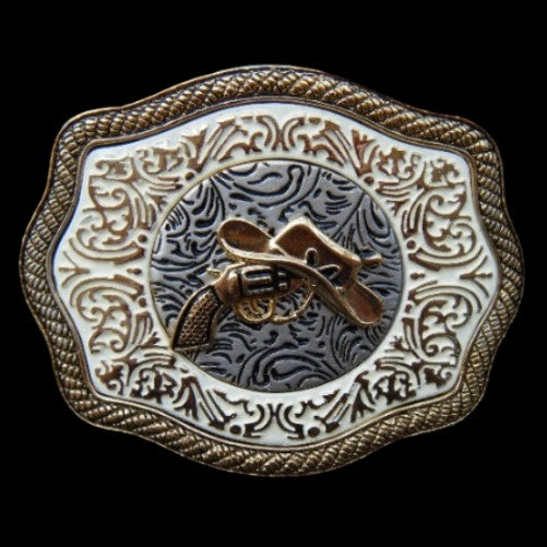 Western Cowboy Hat Gun Revolver Colt Belt Buckle