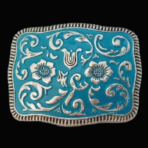 Western Cowboy Blue Flower Belt Buckles