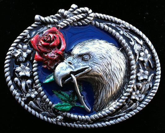 Eagle Red Rose Rope Knot Native Art Western Belt Buckle