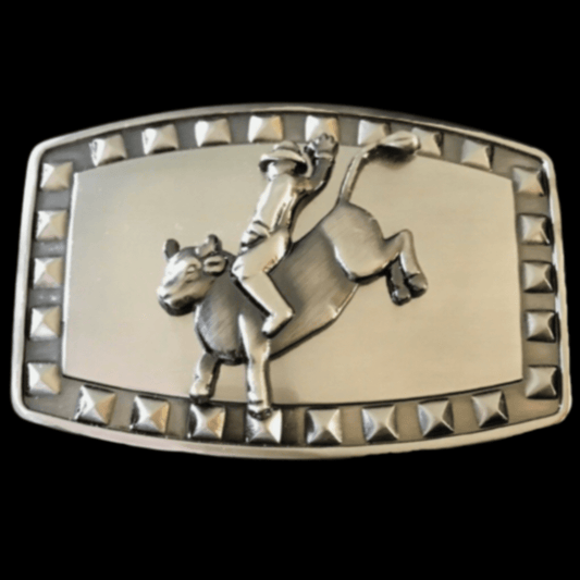 Rodeo Cowboy Bull Rider Studded Western Belt Buckle