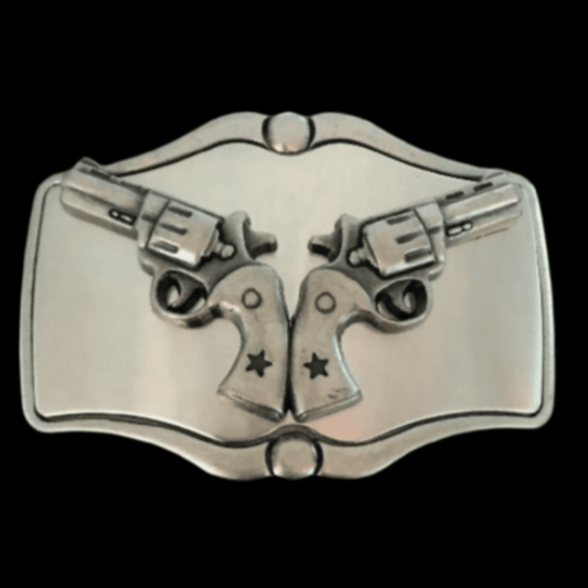 Western Cowboy Rodeo Star Two Guns Belt Buckle