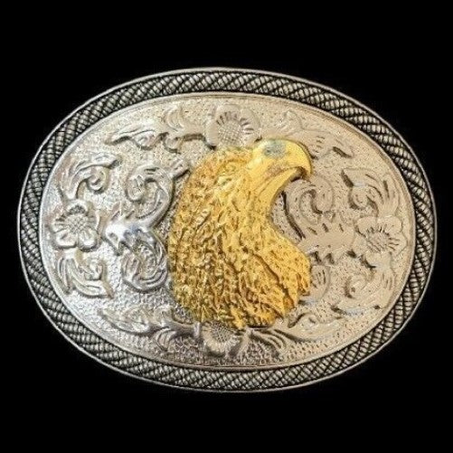 Western Flower Pattern Eagle Head Belt Buckle