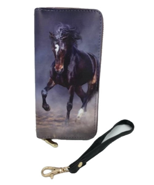 Western Horse Clutch Wallet Wrist Strap & Zippered Designs Equestrian Purse