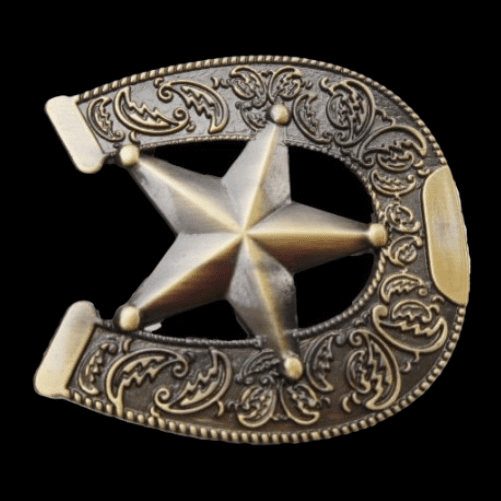 Horse Horseshoe Sheriff Star Western Belt Buckle