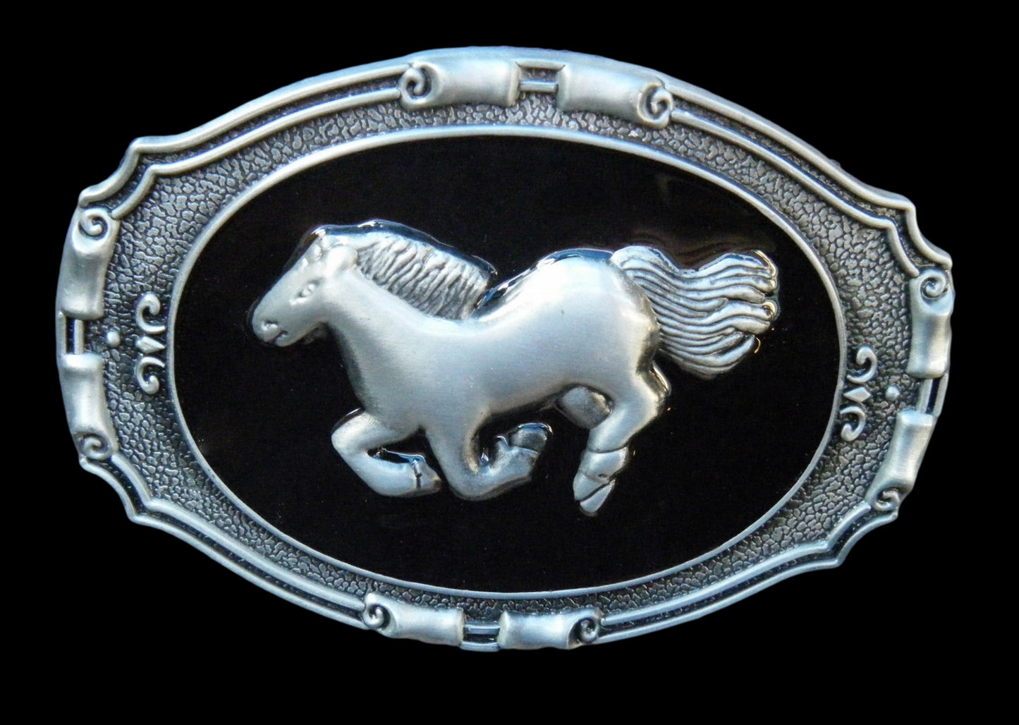 Galloping Horse Black Western Belt Buckle