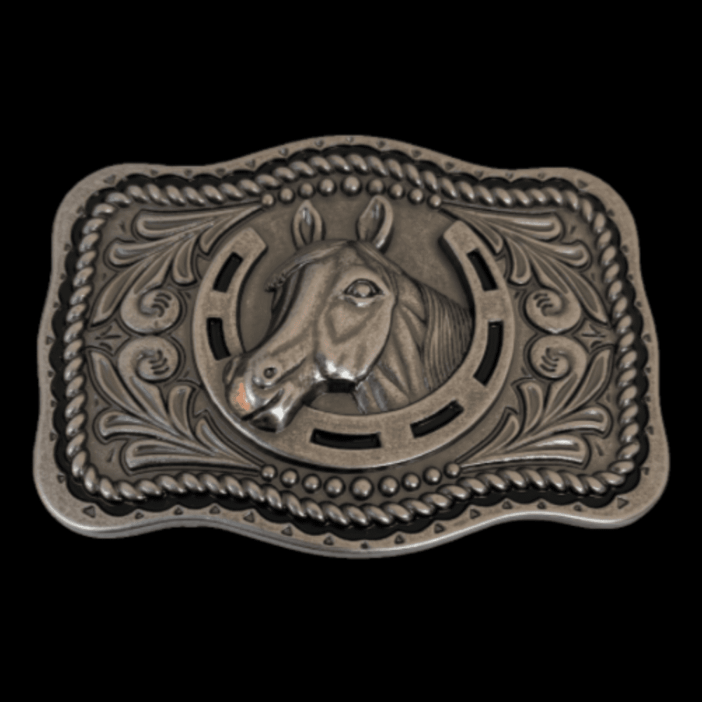 Horseshoe Horse Head Cowboy Western Belt Buckle