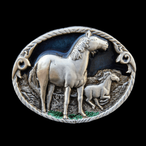 Western Wild Horse Cowboy Belt Buckle