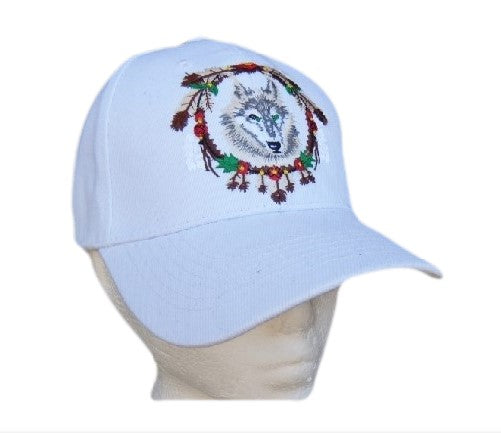 White Hat Baseball Cap Wild Wolf Animal Feathers Native Indian Chapeau Casquette