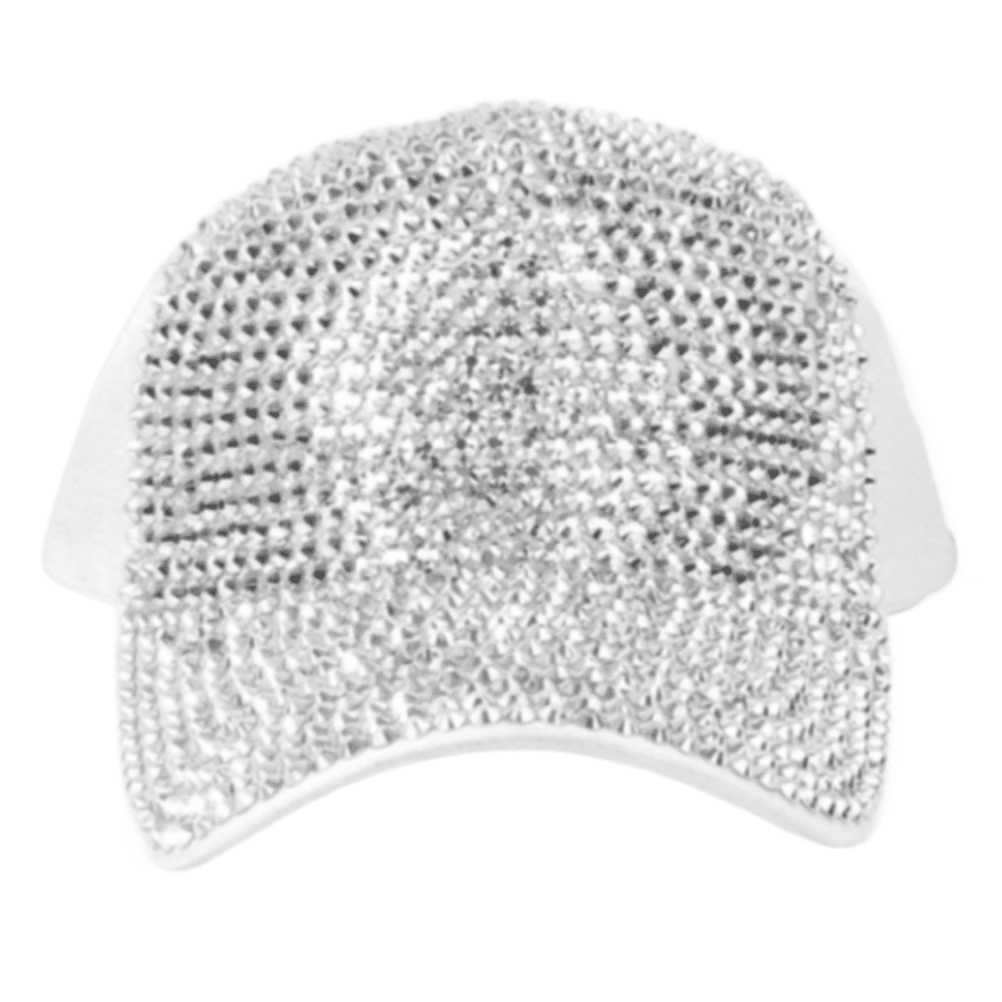 Gorra de béisbol ajustable con tachuelas y diamantes de imitación blancos para mujer