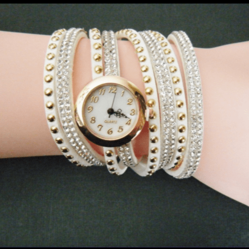 White Woman Stunning Rhinestone Wrap Fashion Bracelet Wristwatch Watch