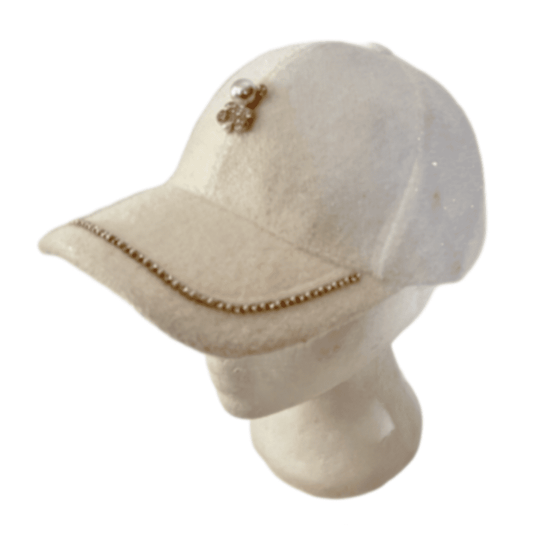 White Women's Bling Hat Rhinestones Glitter Faux Pearls Gummy Bear Cap