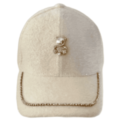 Chapeau Bling blanc pour femmes, strass scintillants, fausses perles, casquette ours gommeux