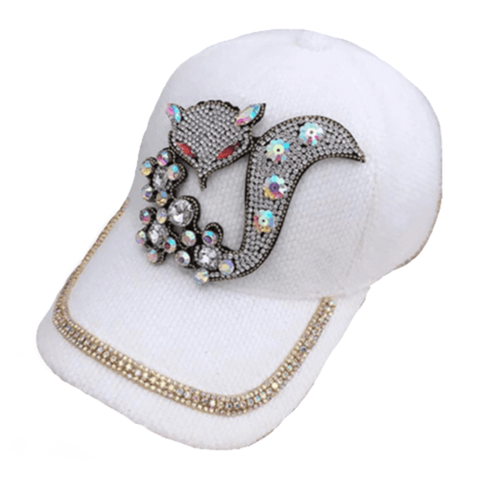 White Women's Bling Hat Rhinestones Glitter Rhinestone Fox Cap