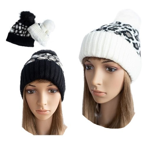 Bonnet léopard à imprimé animal sauvage, bonnet en tricot à pompon, tuque, toques