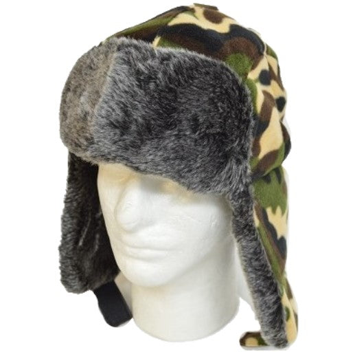 Winter Bomber Camouflage Trapper Hunter Fur Hats Aviator Unisex