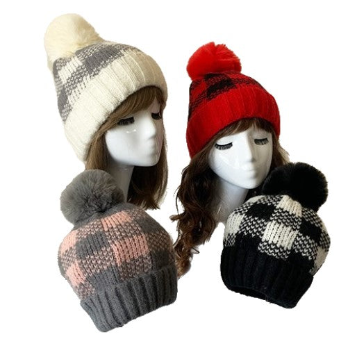 Women Fur Pom Pom Ball Knit Crochet Baggy Bobble Hat Beanie Ski Cap Winter