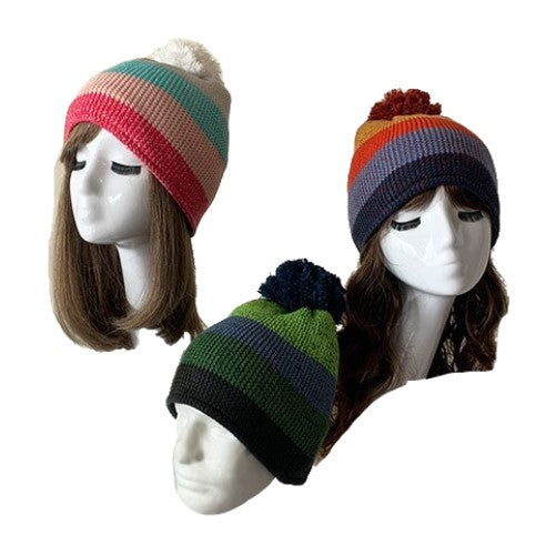 Mujer Piel Pom Pom Ball Knit Crochet Baggy Bobble Hat Beanie Gorro de esquí Invierno