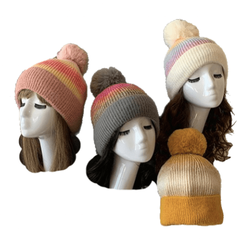 Women Fur Pom Pom Ball Knit Crochet Baggy Bobble Hat Beanie Ski Cap Winter