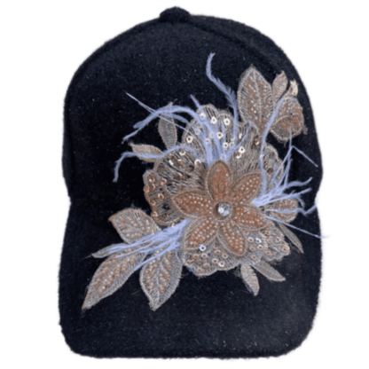 Gorro ajustable con plumas y flores adornadas con diamantes de imitación para mujer