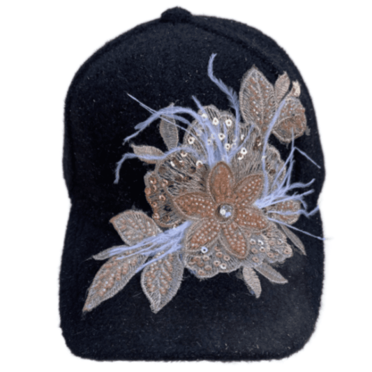 Women's Bling Hat Rhinestones Embellished Flower Floral Feather Adjustable Cap