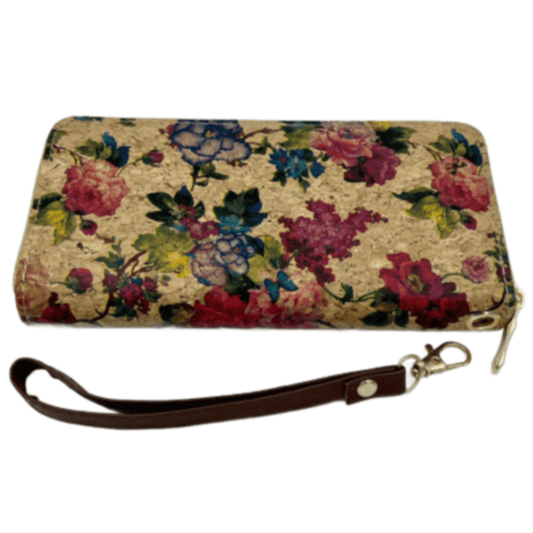 Women's Fashion Zipper Clutch Cork Wallet Floral Designs