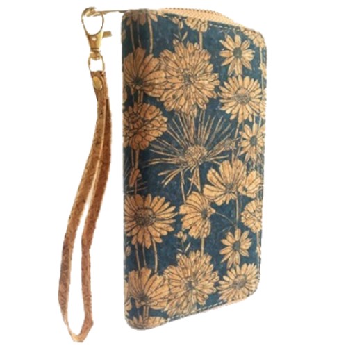 Women's Fashion Zipper Clutch Cork Wallet Flower Designs