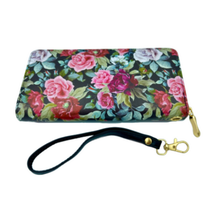 Portefeuille à fleurs pour femmes, pochette à fermeture éclair, motifs floraux