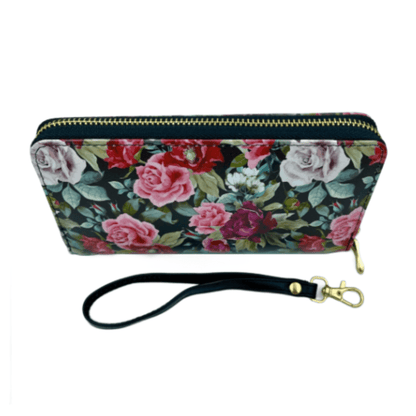 Portefeuille à fleurs pour femmes, pochette à fermeture éclair, motifs floraux