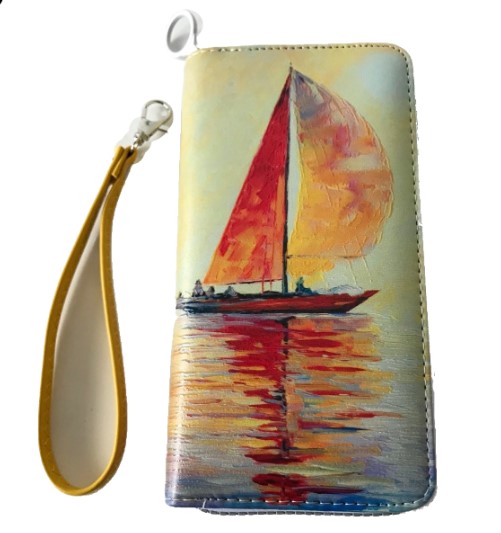 Women's Fashion Zipper Clutch Wallet Sailboat Design