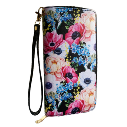 Spring Flowers Fashion Women's Zipper Clutch Wristlet Wallet