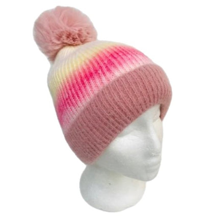 Gorro de punto con pompón de piel para mujer, gorro holgado con pompón, gorro de esquí para invierno