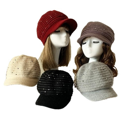 Women's Girl Casual Warm Knit Short Brim Fall Winter Snow Beret Hat Cap