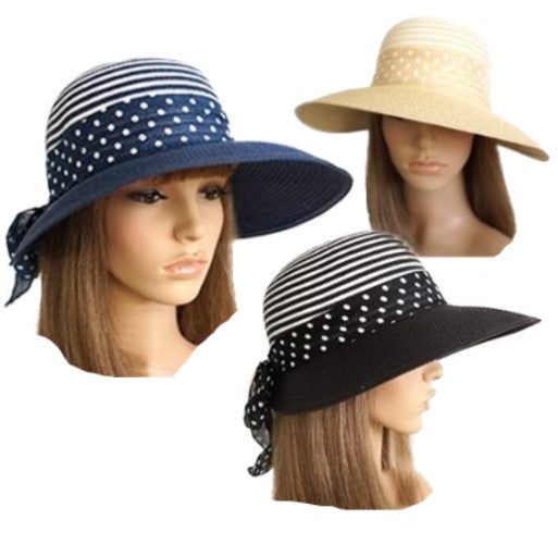 Women's Natural Packable Wide Brim Casual Straw Summer Polka Dots Sun Hats