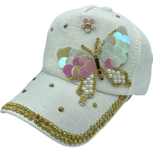 Women's Sequins Butterfly Hat Gold Bling Baseball Sparkle Rhinestone Caps