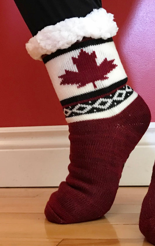 Women's Slipper Boots Indoor Fleece Faux Fur Canada Mapleleaf Winter Booties