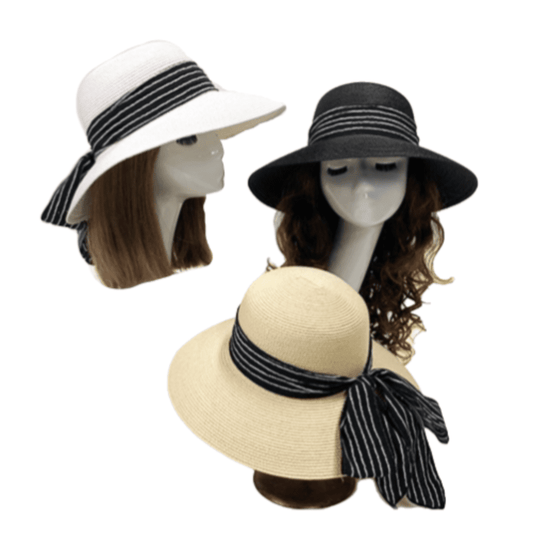 Women's Straw Wide Brim Ribbon Bow Panama Sun Shade Summer Beach Hat Foldable