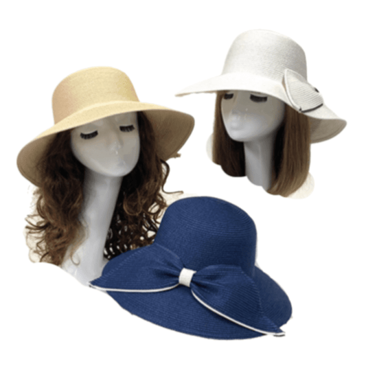 Women's Straw Wide Brim Ribbon Bow Panama Sun Shade Summer Beach Hat Foldable