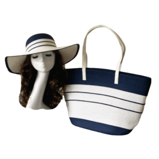 Women's Summer Floppy Paper Straw Sun Hat Beach Tote Travel Bag Set