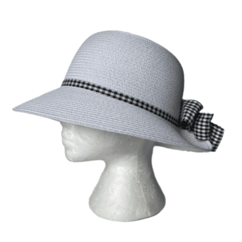 Sombrero plegable de verano para mujer, con lazo a cuadros, de paja, sombrero para el sol