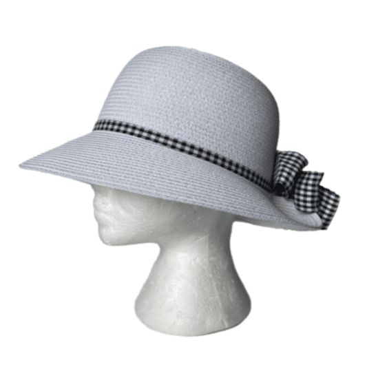 Women's Summer Foldable Checkered Bow Straw Cloche Sun Hat Hats