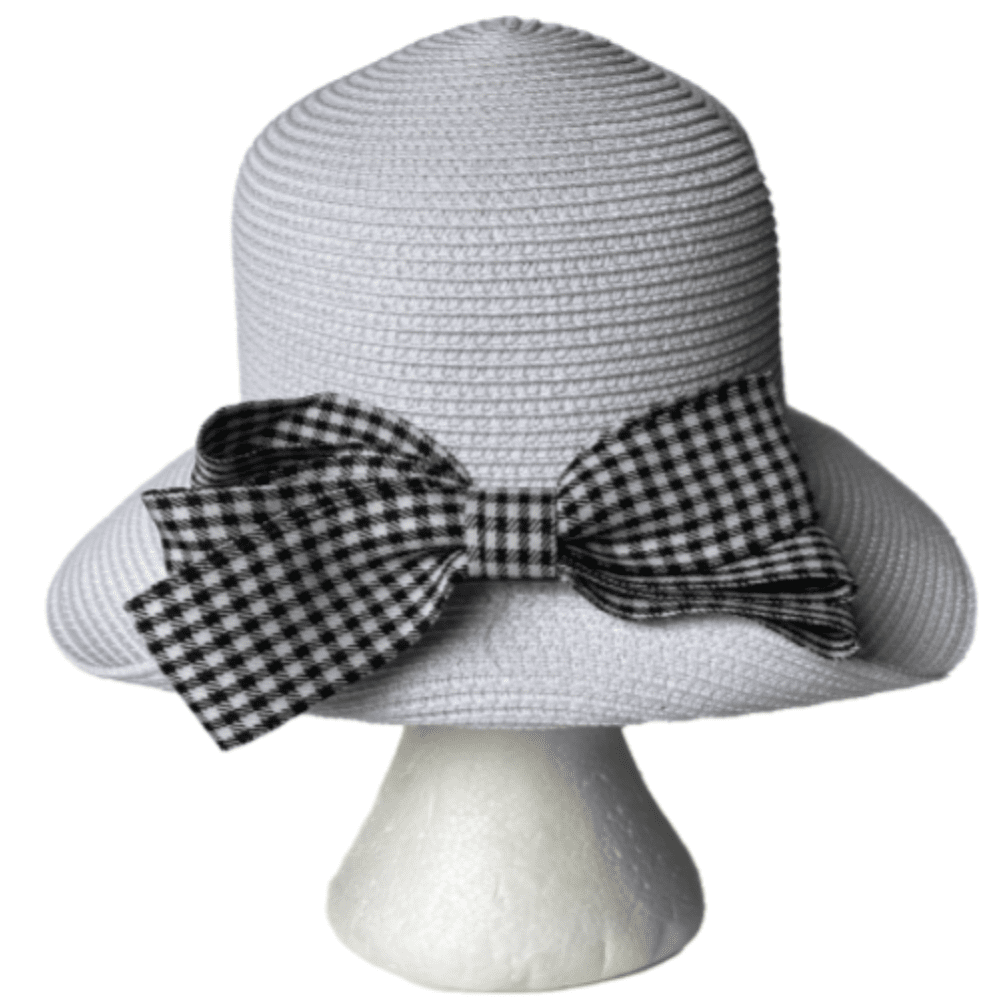 Sombrero plegable de verano para mujer, con lazo a cuadros, de paja, sombrero para el sol