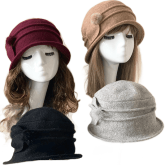 Women's Vintage Gatsby Style Wool Bucket Cloche Beanies Beret Winter Hats