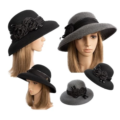 Women's Wool Felt Floppy Wide Brim Dressy Wedding Classy Hat