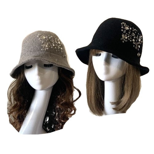 Women Wool Cloche Bucket Hat Winter Beanie Hat Warm Cap