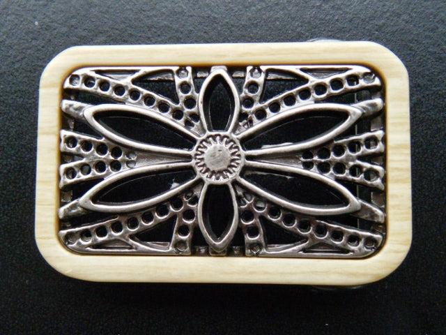 Flower Floral Wood Motif Hippie Belt Buckle